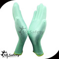 SRSAFETY revestimiento de nylon verde de calibre 13 cubierto PU pu mano de obra guantes